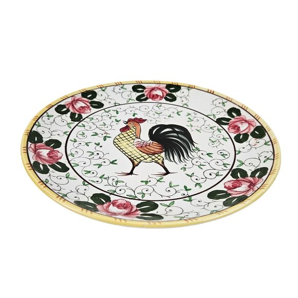 Early Provincial Dinner Plate Hand Painted Ceramic Rooster Roses UCAGCO Japan - Picture 2 of 10